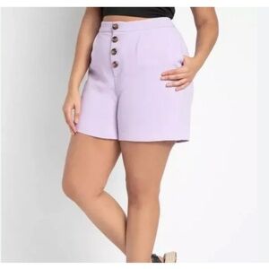 ELOQUII Lavender Button Front Trouser Shorts Size 16